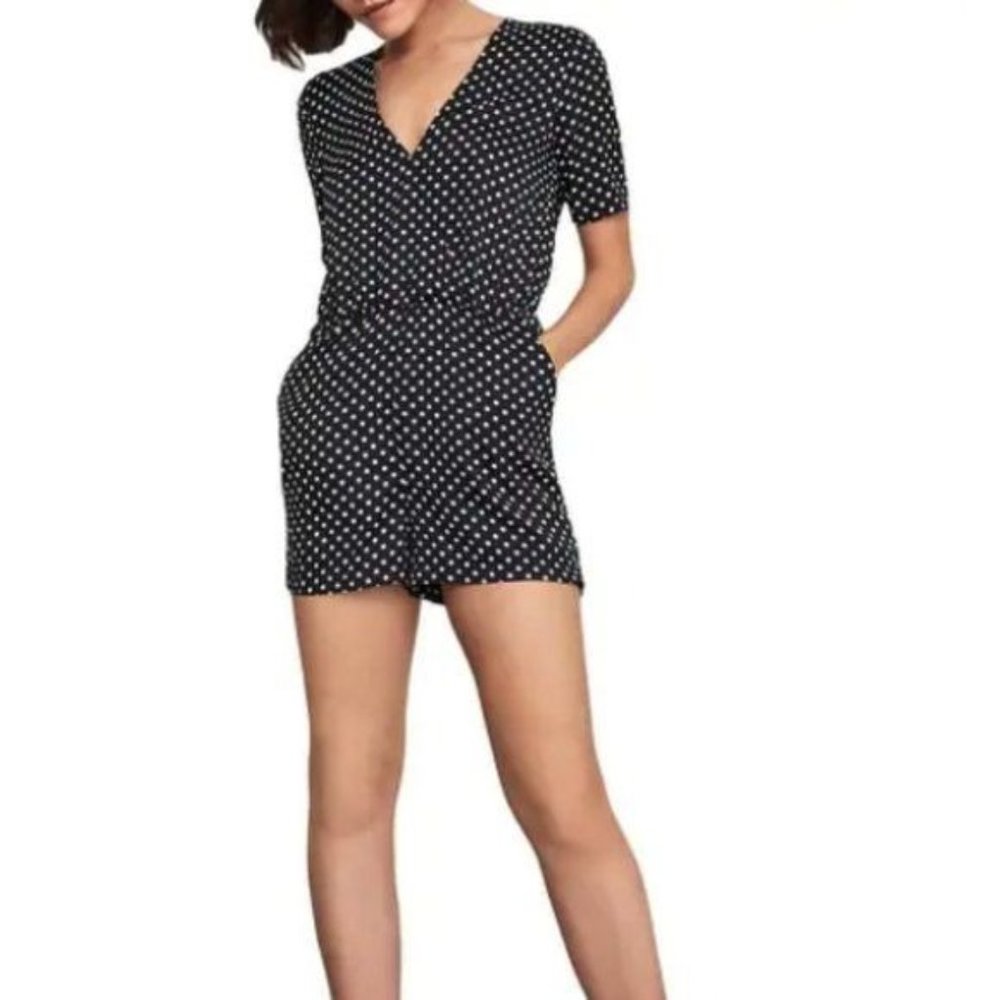 BCBG MAXAZRIA Romper Polka Dot Surplice Romper Size Small